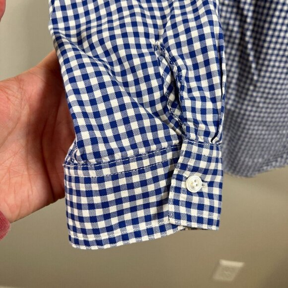 J.Mclaughlin Gingham Button Up Shirt Size 14 Blue Cotton Preppy Work Office - Picture 5 of 9